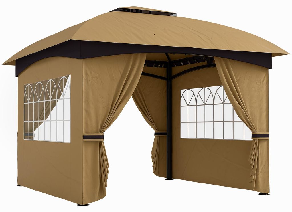 Outsunny Pavillon 3,4x3,4m wasserabweisend Gartenpavillon mit 4 Seitenteilen