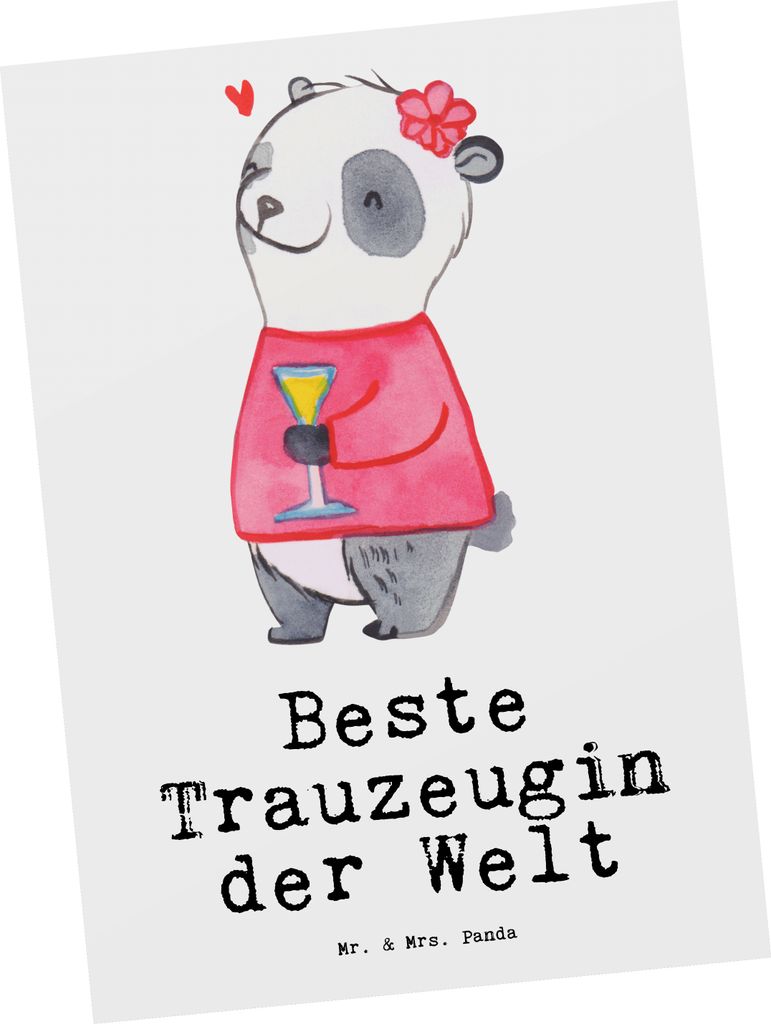 Mr. & Mrs. Panda Postkarte Panda Beste Trauzeugin der Welt - Weiß - Geschenk, Grußkarte, Ansichtskarte, Hochzeit, Postkarten, Kirche, Standesamt,...