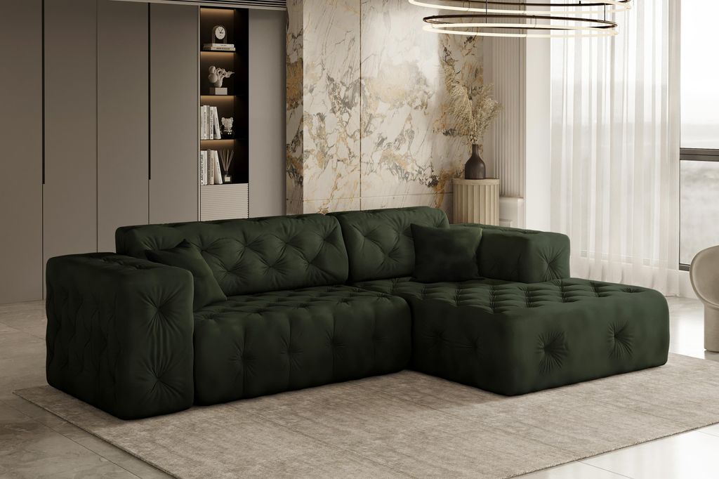 Kaiser Möbel Ecksofa, stark gesteppt, weich, elegant LUX stoff Whisper Rechts Grün