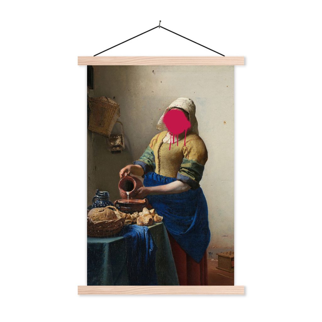 MuchoWow Textilposter Milchmädchen - Johannes Vermeer - Rosa 60x90 cm mit holzfarbenen Rahmen - Textil