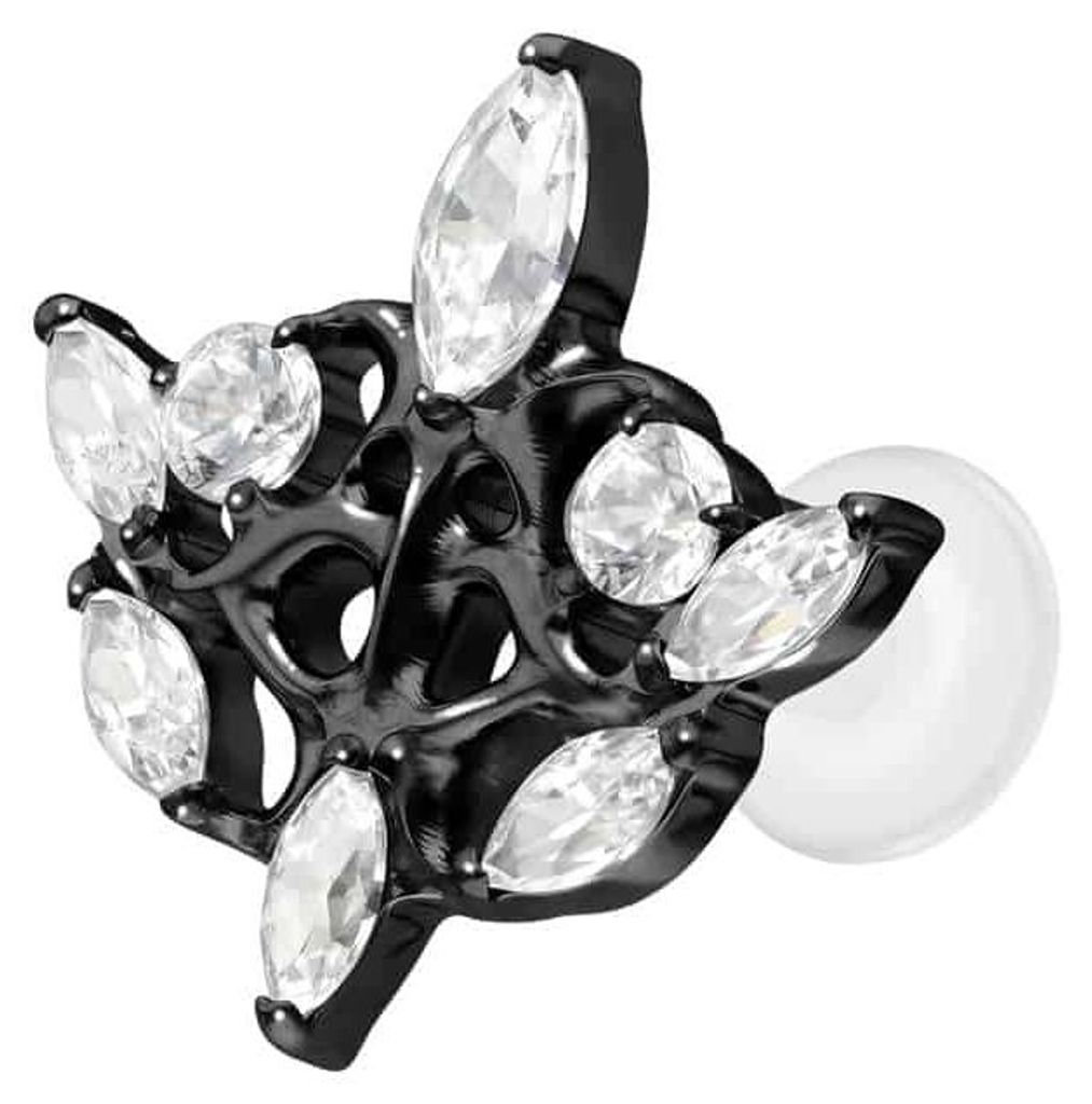 Ohrpiercing, Nasenpiercing PTFE Labret mit Innengewinde + Titan-Aufsatz GOTISCHES DESIGN Schwarz Stablänge: 8mm | Stabstärke: 1,6mm