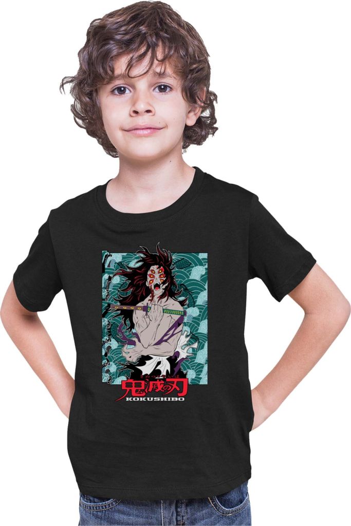 Kinder T-Shirt Demon Anime Slayer Kimetsu No Yaiba Kokushibo 001, 5-6 Jahr - 116 / Schwarz