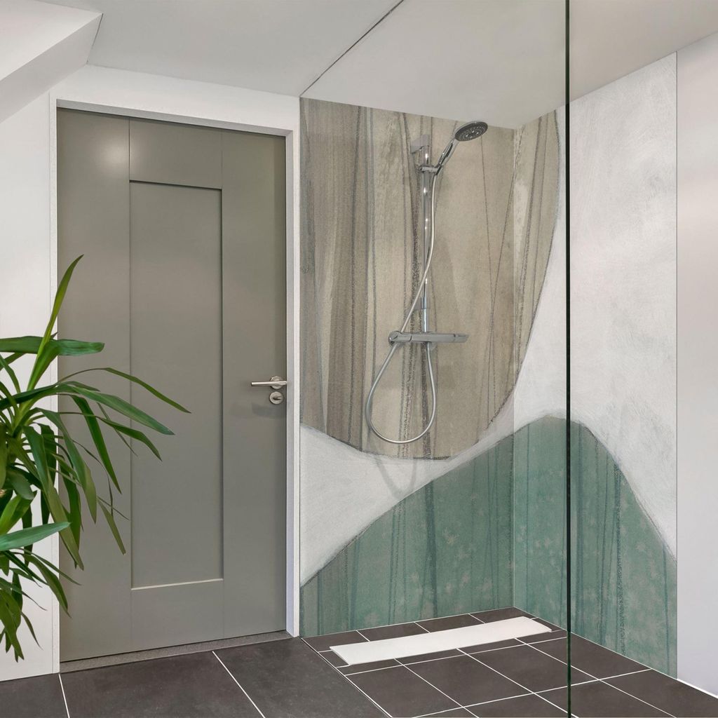 Duschrückwand originell selbstklebend - 0.61 mm Wandpaneel wasserfest Design grün Abstrakt Badrückwand fugenlos Premium matt 110x190 cm
