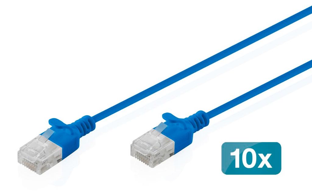 Digitus CAT 6 U-UTP Slim Patchkabel, 1 m, Blau, 10 Stück, 1 m, Cat6, U/UTP (UTP), RJ-45, RJ-45, Blau