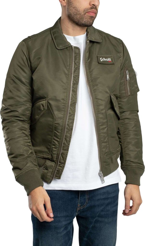 Schott Abnehmbare Bomberjacke, Grün XL