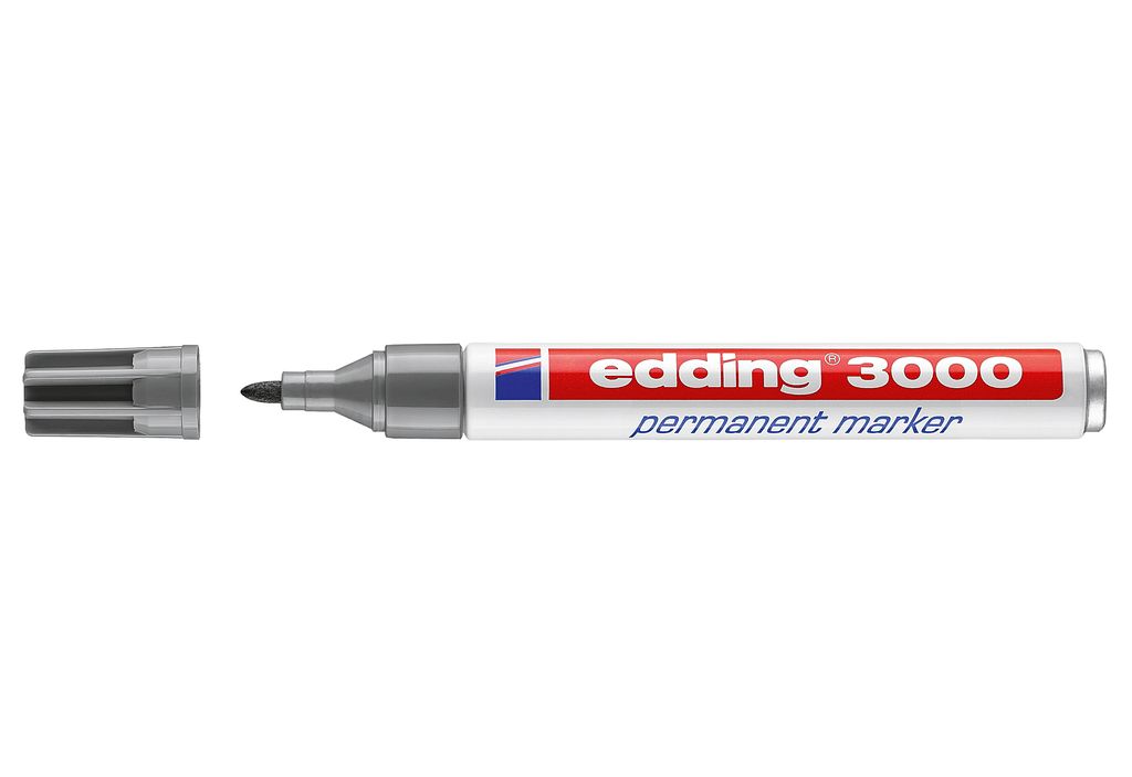 edding 3000 Permanentmarker - grau - 1 Stift - Rund-Spitze 1,5-3 mm - schnell trocknender Permanent Marker - wasserfest, wischfest - für Karton, K...