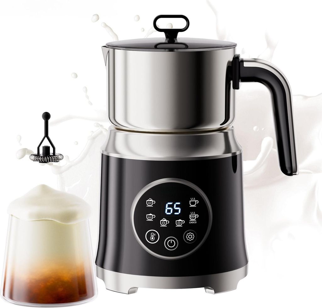 Zimilo Milchaufschäumer 1,2L Edelstahl, 6 Programme Digital mit LCD Display, 600W, Heiß und Kaltfunktion, abnehmbarer Behälter