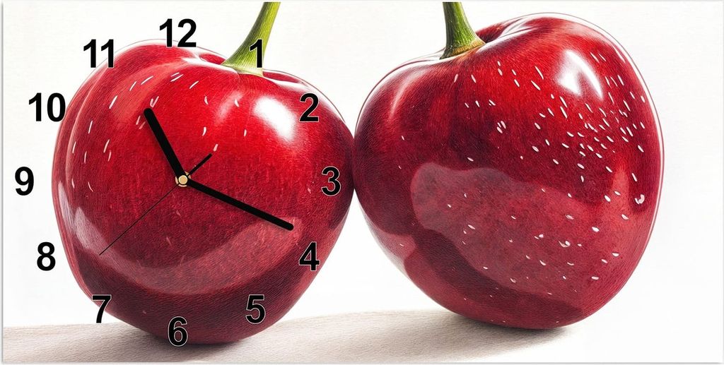 Wanduhr aus Glas mit Motiv Kirschen Duo- 60 x 30 cm - inkl. Aufhängesystem