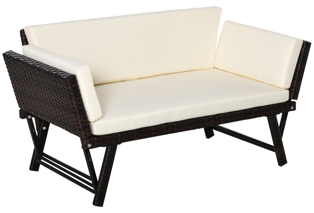 Polyrattan Gartensofa 2 Sitzer Gartenmöbel Loungesofa Gartenbank Gartenliege klappbar Armlehnen Stahl Braun 129 x 63 x 67 cm