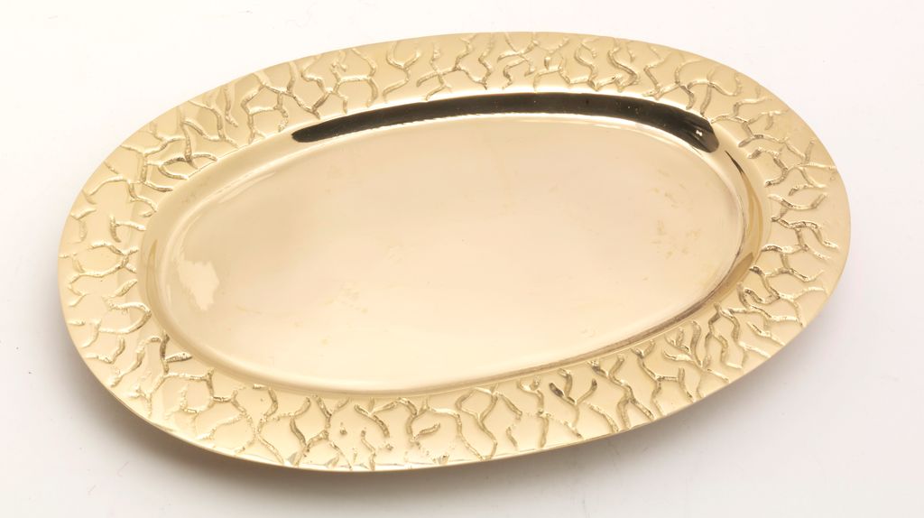 Kerzenteller, Dekoteller oval aus Messing Gold poliert (Innen 14 x 8 cm) für Ovalkerzen, Ellipsenkerzen