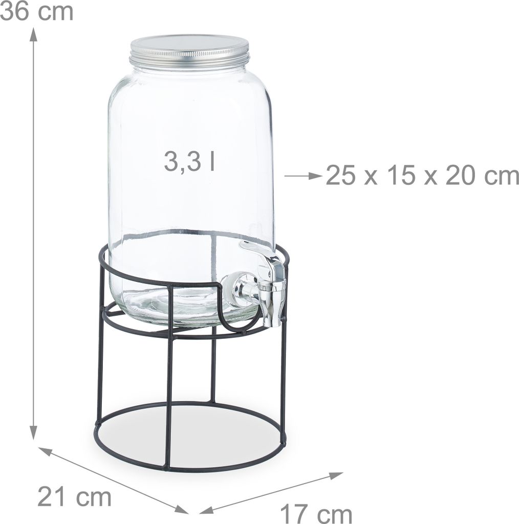 Fontaine A Cocktail Distributeur De Boisson En Verre De 3,8 L Avec Robinet En Acier Inoxydable Marqueur, Tableau Noir, Et Cylindre De Glace U2013 Distributeur De Boisson Mason Jar 100