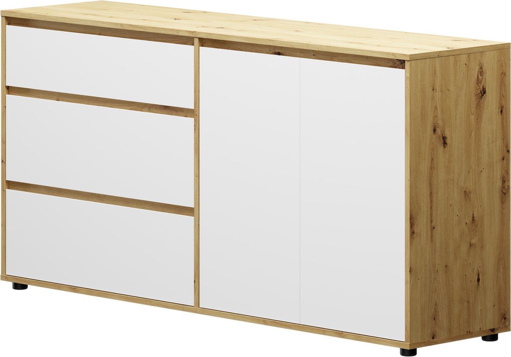 nabbi Zweitürige Kommode mit Schubladen normannisch CH-2D/3DR - weiße Eiche Wotan