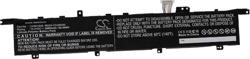 vhbw Akku kompatibel mit Asus ZenBook Pro Duo UX581GV-H2002R, UX581GV-H2001TS, UX581GV-H2002T, UX581GV-H2001T Notebook (3900 mAh, 15,4 V, Li-Polymer)