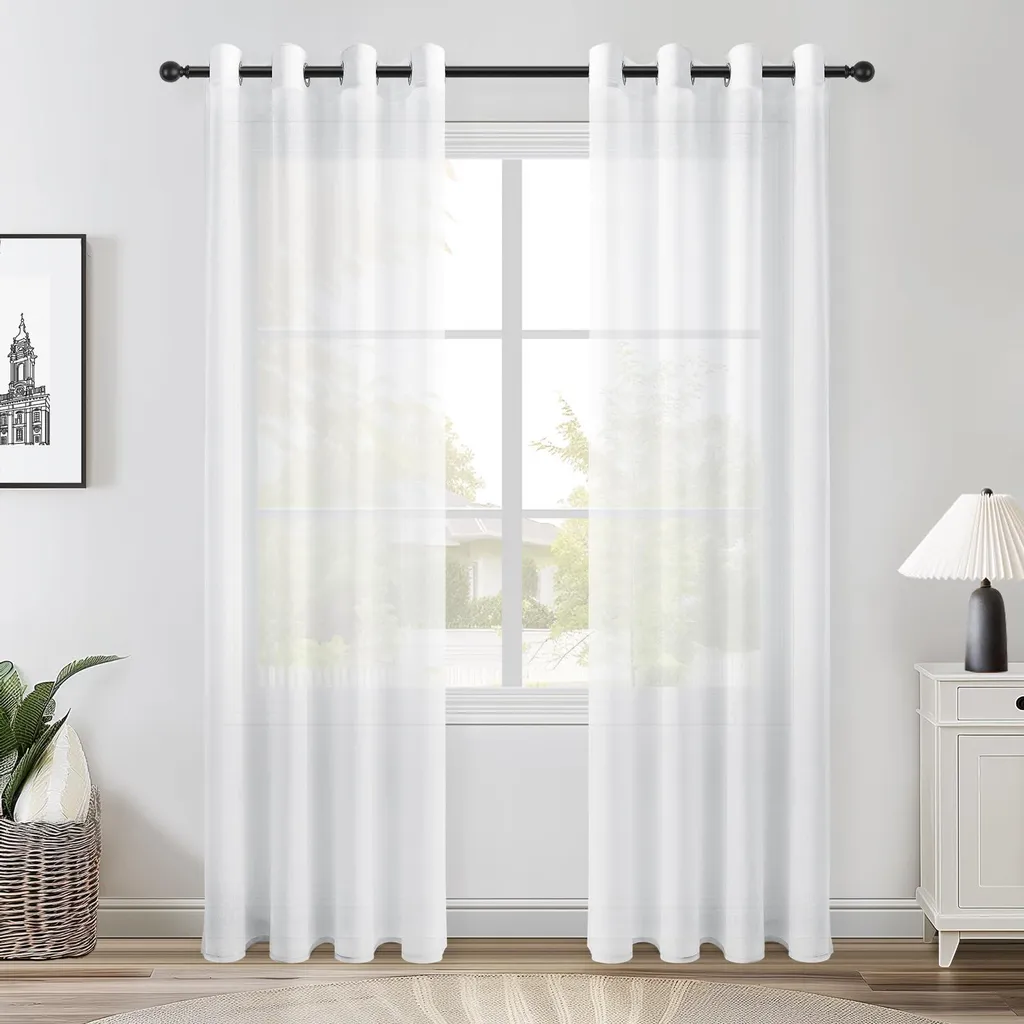 Rideaux de Chambre Enfant Blancs 215x140 cm Aspect Lin Lot de 2 Pièces