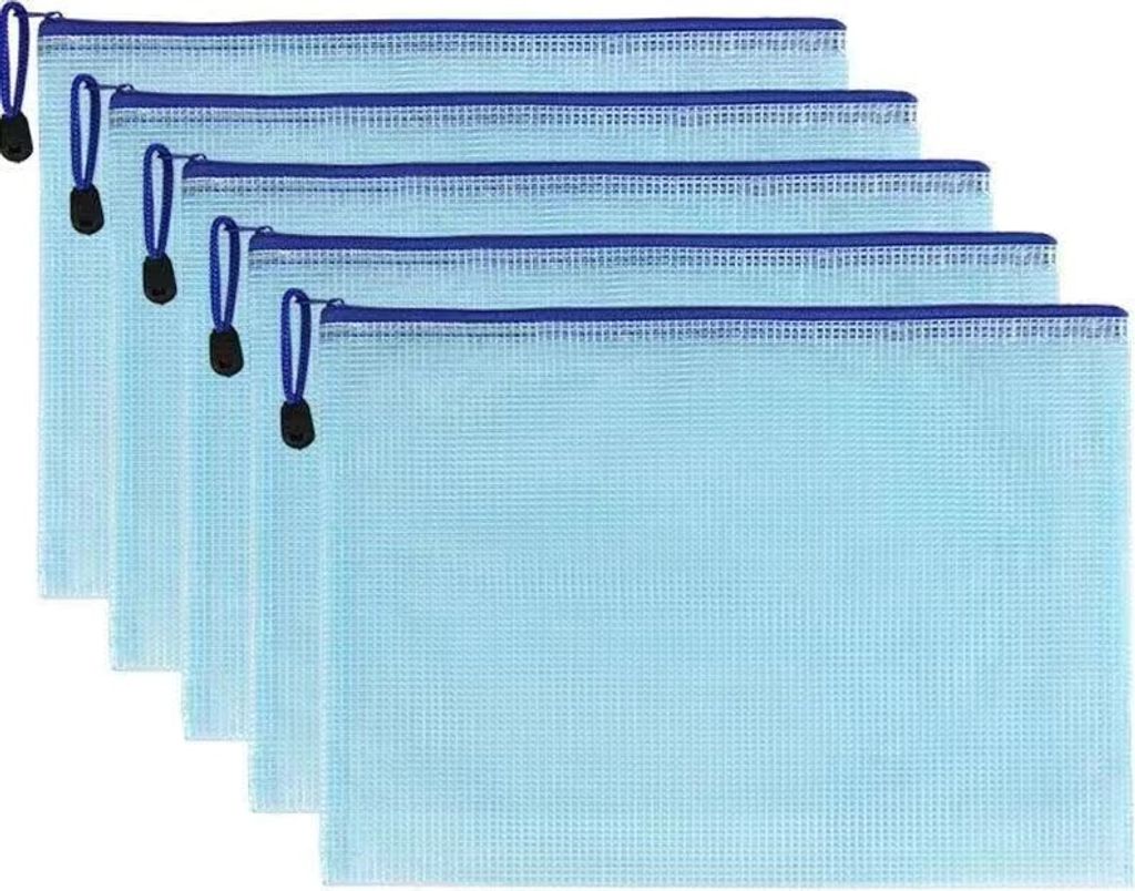 5 Stücke Dokumententasche A4, Wasserdichte Dokumententasche für Akten, Papiere, Quittungen, Kosmetika, Kosmetika, Bürobedarf, Hausaufgaben - Blau