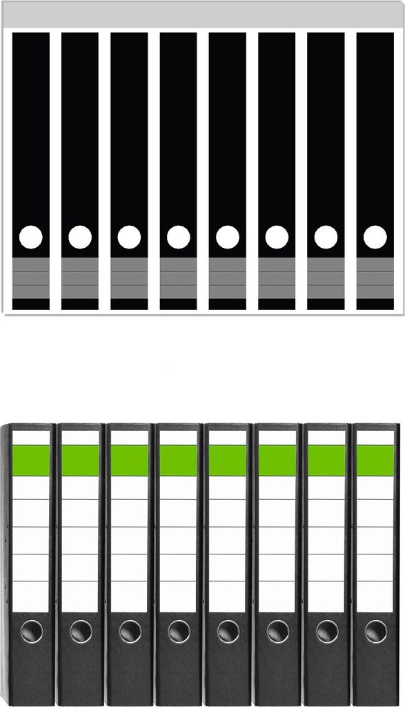 Wallario 8 Stück schmale Ordner inkl. Klebeetiketten mit Motive Schwarz - Set mit Rückenschildern / Ordnerrücken Stickern
