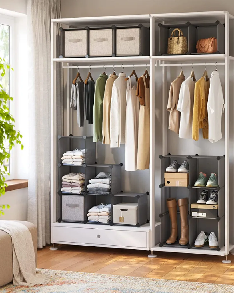 Étagère de Rangement à 15 Cubes Modulable Meuble d'Appoint Gris 123 cm