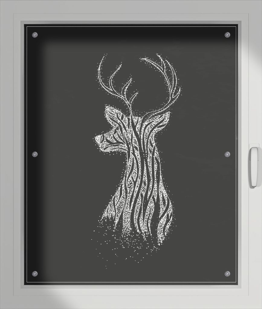 Wallario Lichtschutzbild, Dekorativer Sichtschutz Sonnenschutz 76 x 93 cm mit Motiv: Zeichnung eines Hirsches auf schwarzem Grund - Verdunklung ohn...