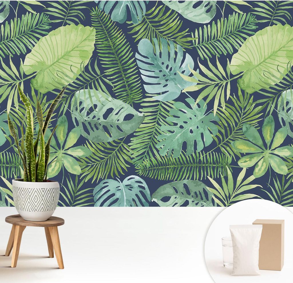 Fototapete - 208x146 cm - Tapete - Wandtapete - Wandbilder - Dekofolie - Tapete Folie - Wand - Dekoration - Wohnzimmer - Tropische Blätter