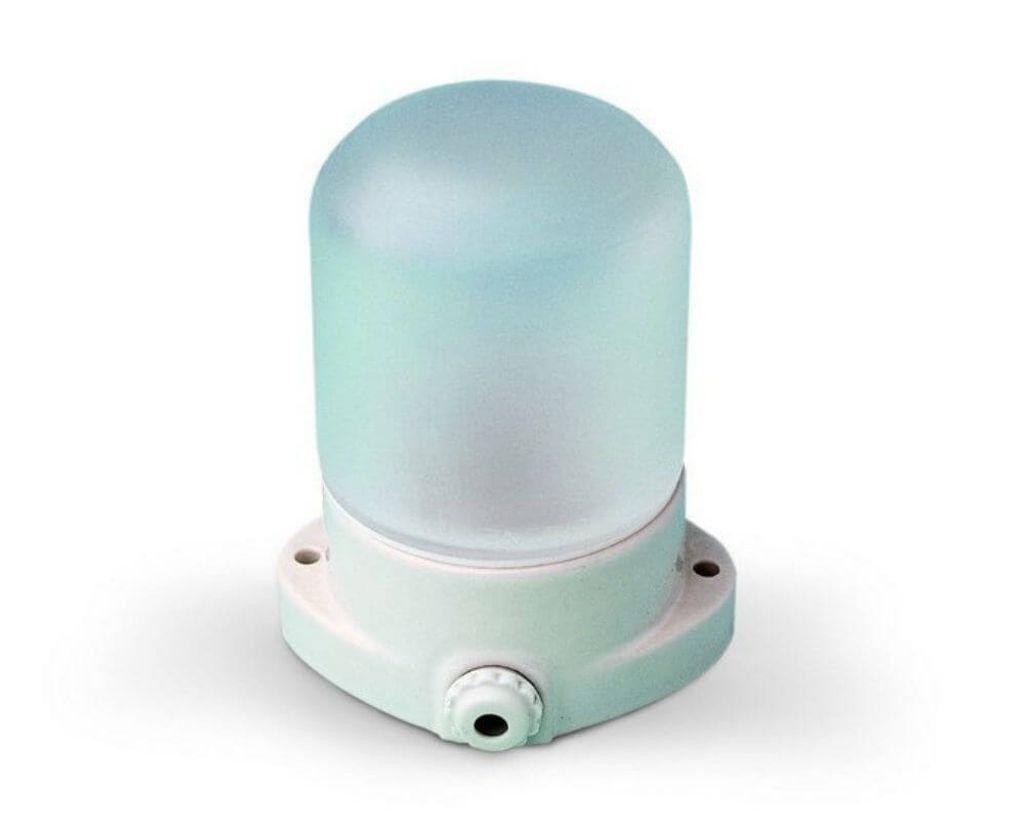 Sauna Deckenleuchte Finnsa weißem Keramiksockel und ätzmattiertem Glas