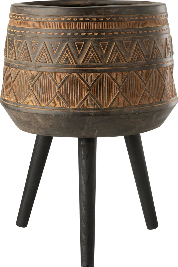 J-Line Cache-pot Tripode Ethnique Magnésium Marron et Beige 52cm