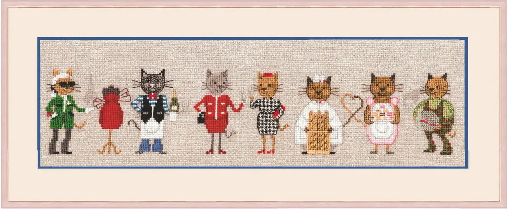 Kit broderie point de croix complet facile - Frise de chats parisiens