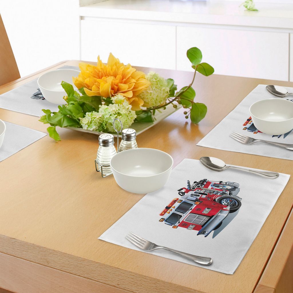 ABAKUHAUS LKW Platzmatten, Feuerwehr-Fahrzeug-Nothilfe für öffentlichen Feuerwehrmann-Transport-Themed Lastwagen, Tiscjdeco aus Farbfesten Stoff ...