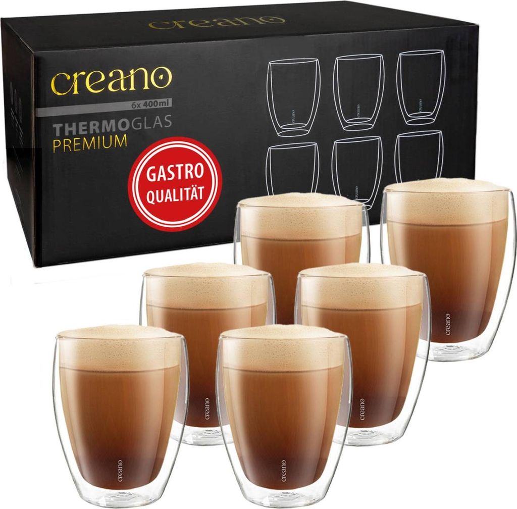 Creano doppelwandige Premium Gläser in Gastro Qualität, 6er-Set, 400ml
