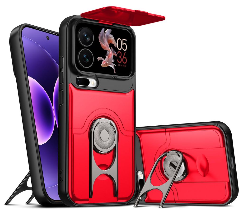 Handyhülle für Xiaomi 17 Pro Max mit Dia Kameraschutz und Ringhalter Ständer, Stoßfeste Hybrid Schutzhülle Rot