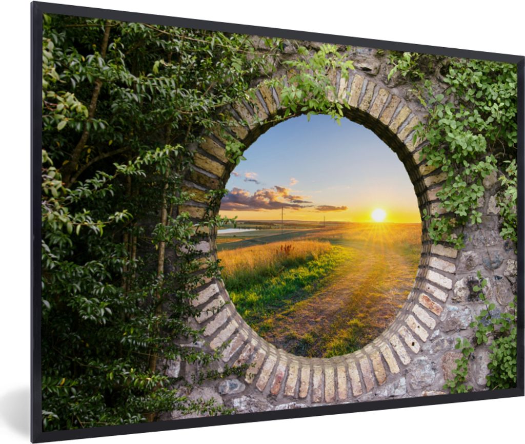 MuchoWow Gerahmtes Poster Landleben - Aussicht - Sonne 90x60 cm - Poster mit Schwarzem Bilderrahmen Wandposter Rahmen Foto Bilder - Fotorahmen - ...