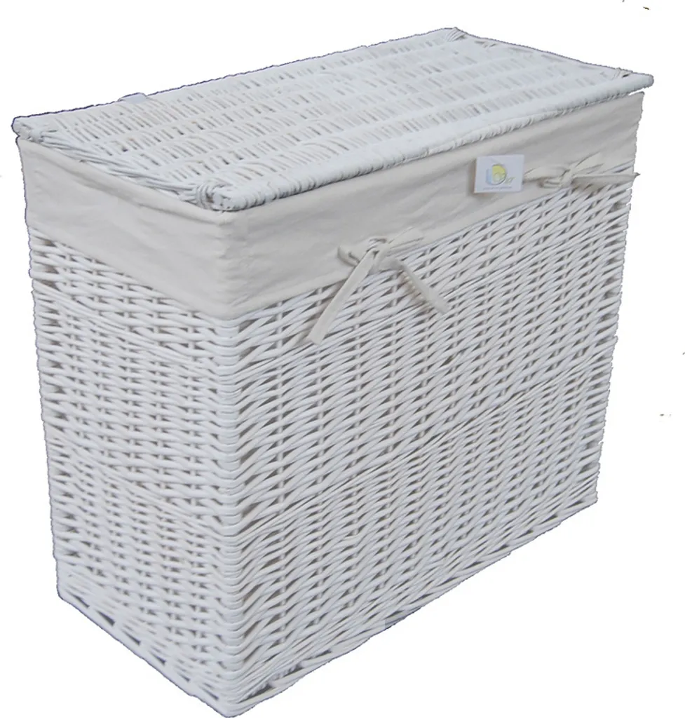Panier à linge 2 compartiments tri blanc en osier plein 67cm de large - 2