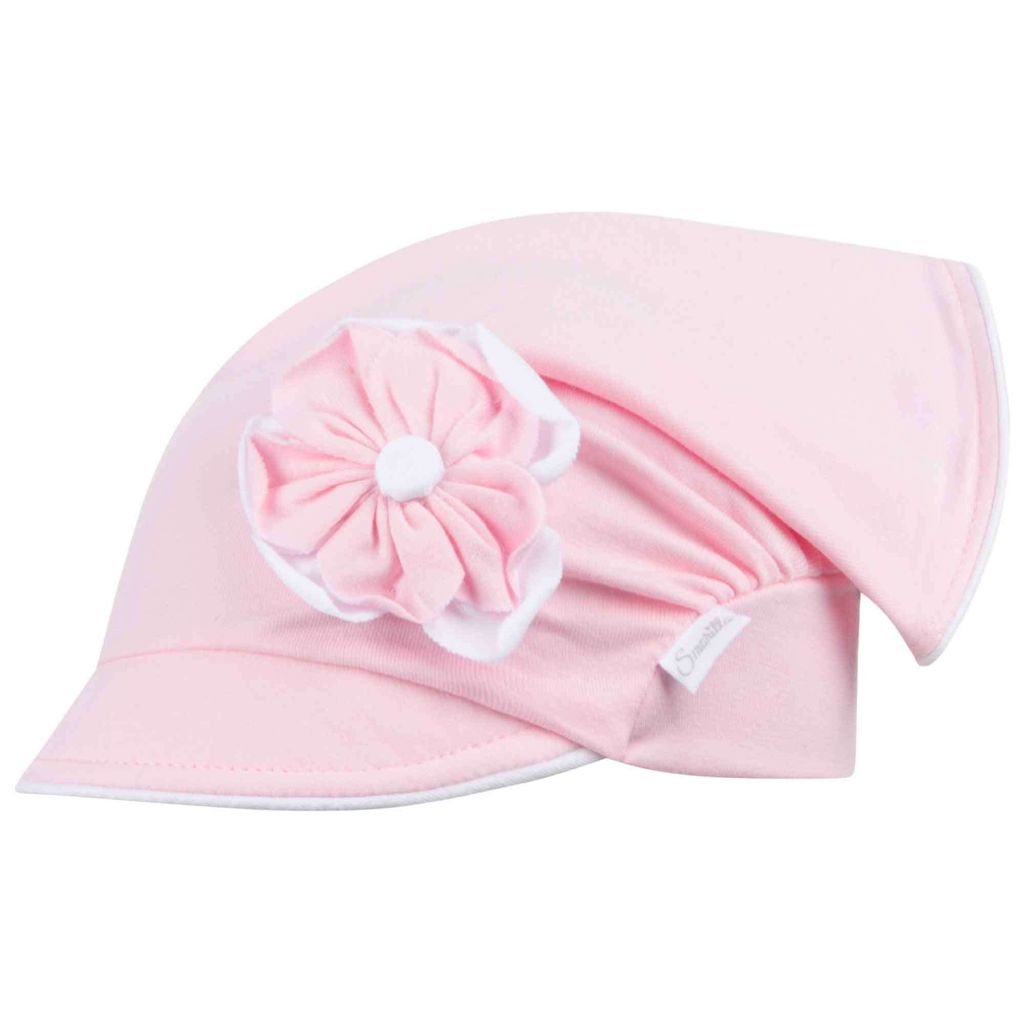 Mädchen Mütze Schirmmütze Kopftuch Sommer Baumwolle, Rosa-Weiß, Gr. 50/52