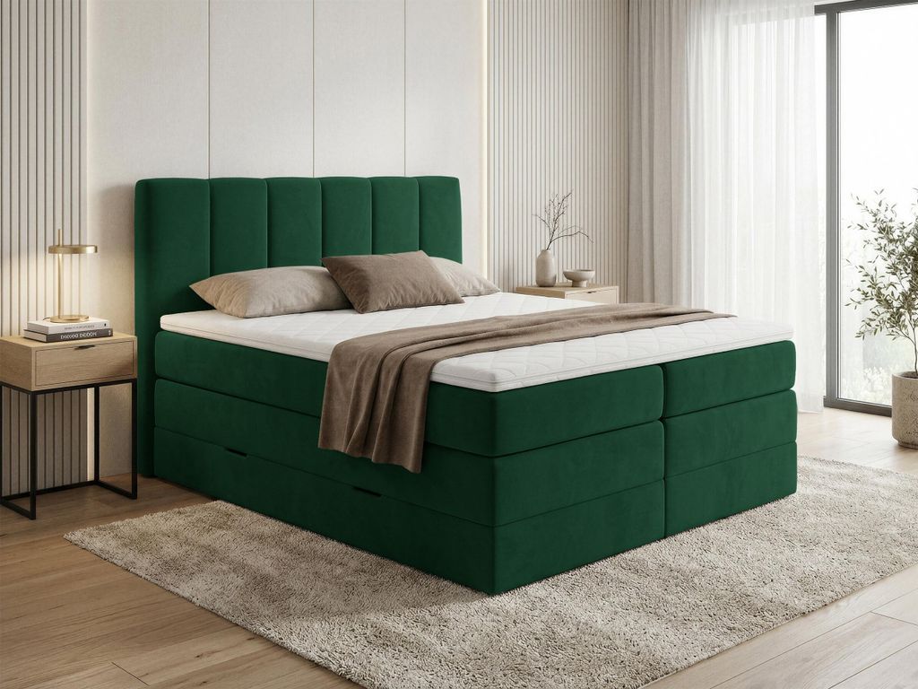 Boxspringbett Star XL mit 2 Bettkästen und Topper, mit Taschenfederkern- und Bonellfederkernmatratze, Doppelbett, Polsterbett aus Veloursstoff mit...
