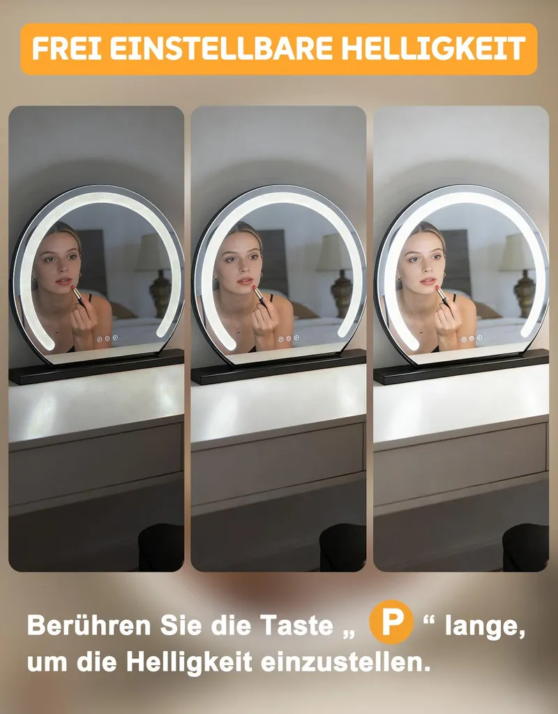 Miroir de courtoisie à LED noir avec 3 modes d'éclairage variable - 3