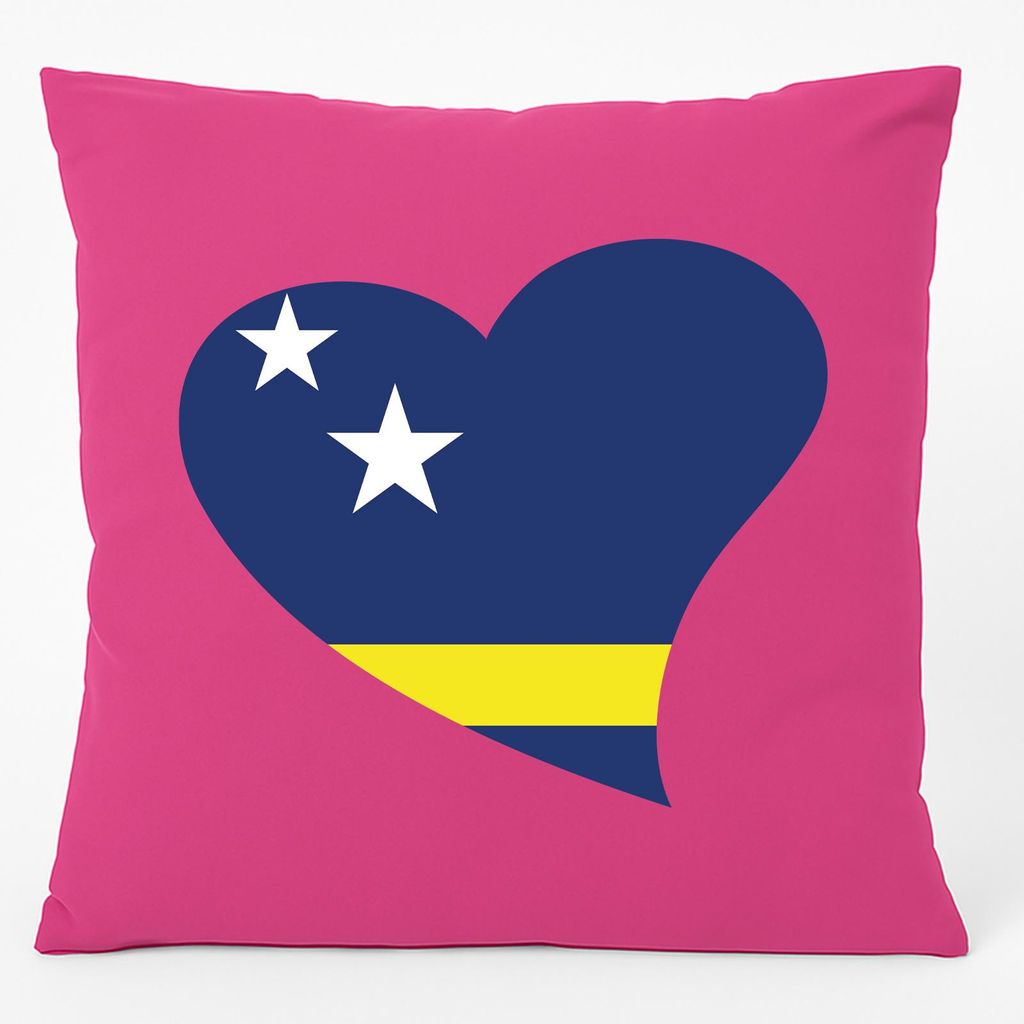 Huuraa Kissen Curacao Flagge Herz 40x40cm mit Füllung Fuchsia Baumwolle Dekokissen Geschenkidee