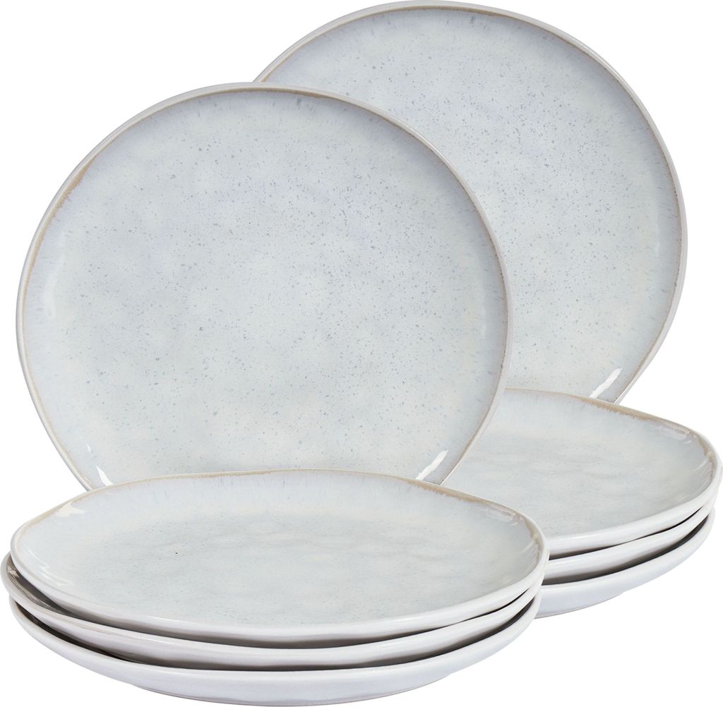 BELIANI Speiseteller Set Hellgrau Steinzeug Ton und Kaolin für 8 Personen Rund 28 cm Handgefertigt Retro Geschirr Set Essgeschirr Küche Esszi...
