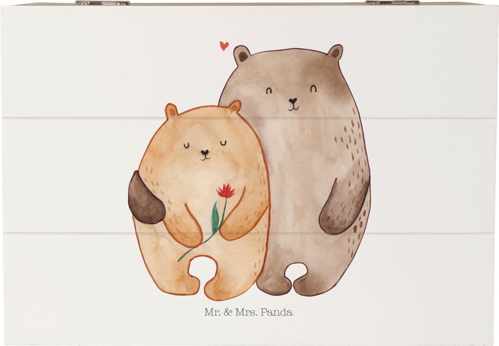 Mr. & Mrs. Panda Holzbox Bären Liebe 22 x 15 cm - Weiß - Geschenk, Holztruhe, Geschenkbox, Kuscheln, Freundin, Kiste, Truhe, Bär, Holzkiste, mit...