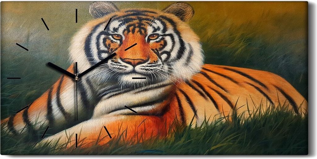 Wanduhr Uhr Wandbild Leinwand 60x30 Tier Katze Bengalische Tiger Malerei - schwarze Hände