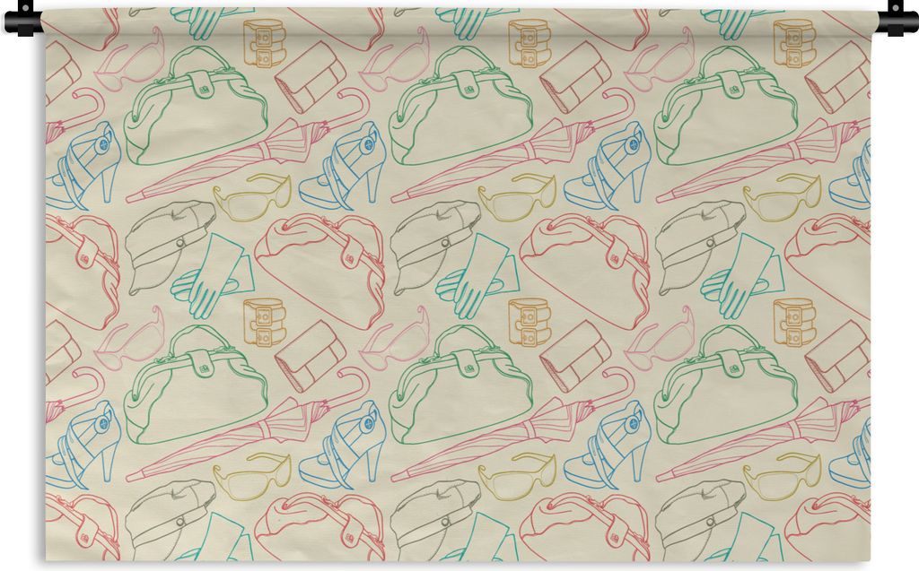 MuchoWow Wandteppich Wandbehang Pastell - Tasche - Kleidung - Schnittmuster 120x80 cm Tapisserie Dekoration Wandtuch - Wanddekorationen - Wandtü...