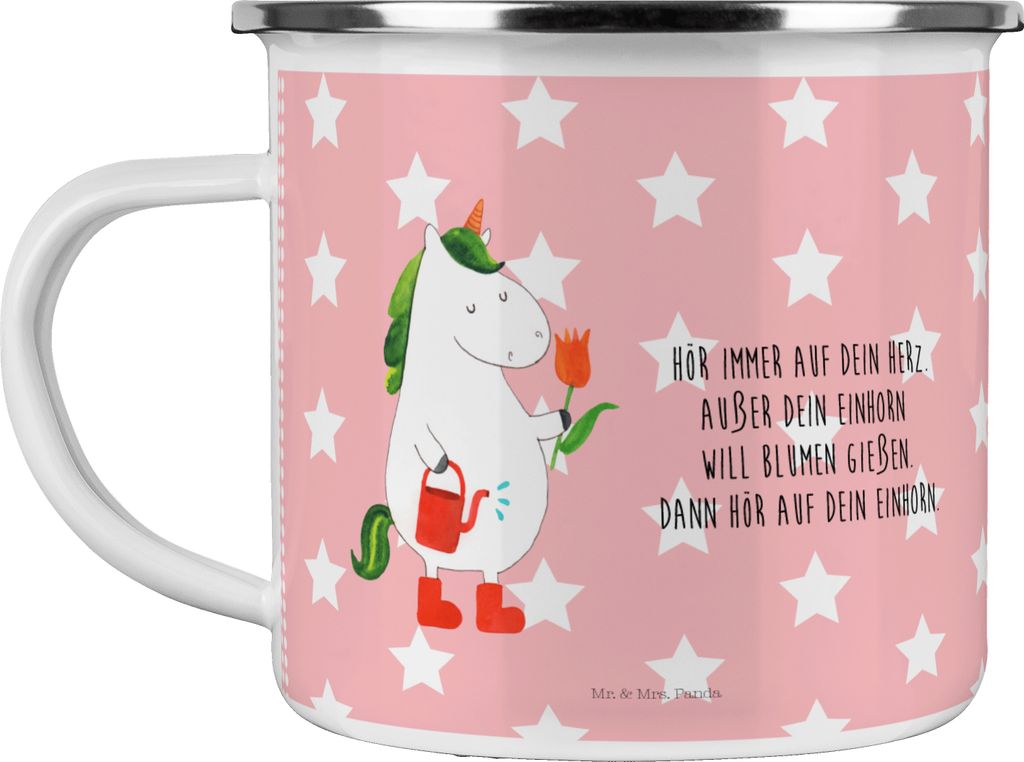 Mr. & Mrs. Panda becher emaille Einhorn Gärtner - Rot Pastell - Geschenk, Luftballon, Stiefel, Haferl, Blechtasse, Teetasse, Freude, Unicorn, Tass...
