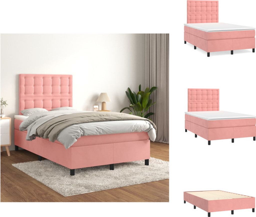 vidaXL Boxspringbett mit Matratze Rosa 120x200 cm Samt - Betten & Bettgestelle