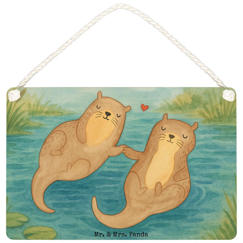 Mr. & Mrs. Panda Schild Otter Hände halten Design DIN A4 - Weiß - Geschenk, glücklich, kleine aufmerksamkeit, Holzschild, Romantisch, wandhänge...