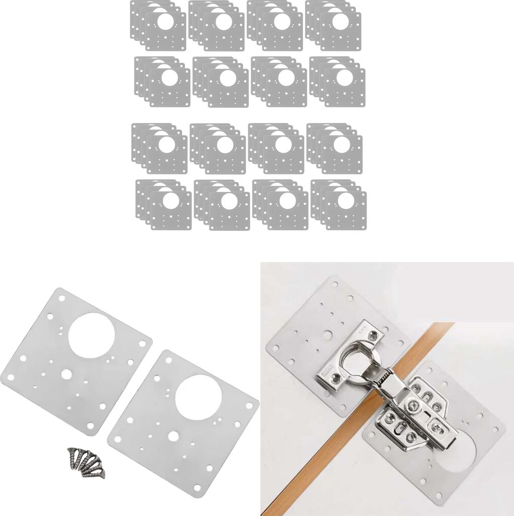 64x Scharnier Reparaturplatte Möbel Schrank Reparaturblech Reparatur Blech Platte