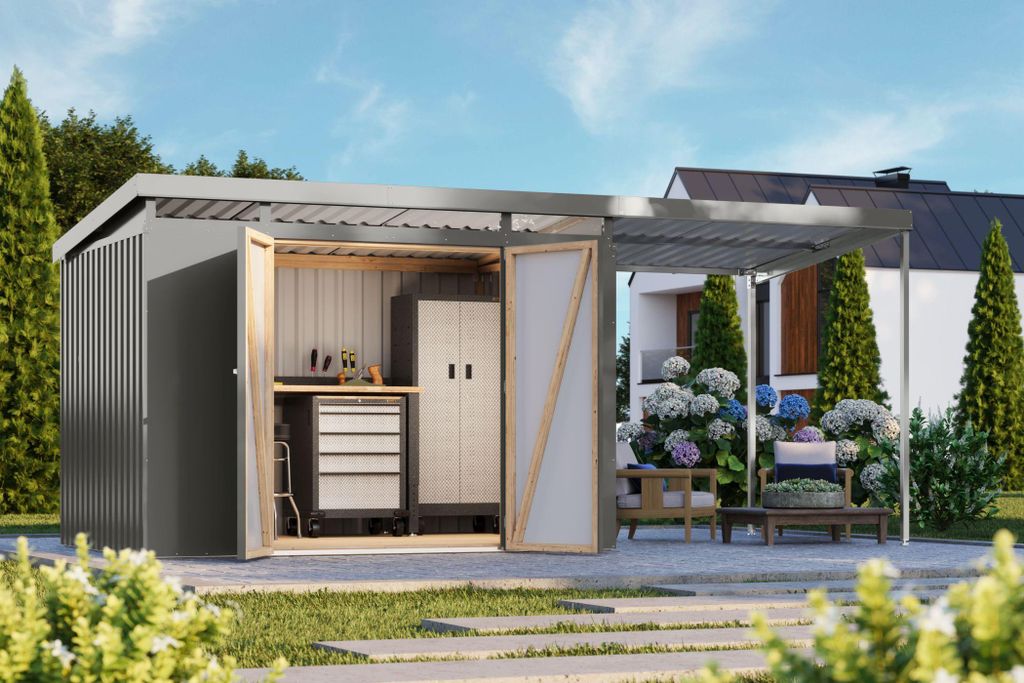 Gartenhaus Metall Metallgerätehaus Metallgartenhaus IRIDIUM 3 Metallhaus graualuminium 497x209x213 cm