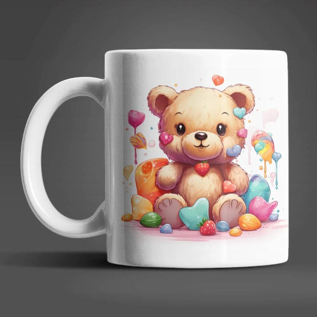 Süßer Teddybär Sweet Candy Kaffeetasse Teetasse Tasse Geschenkidee 330 ml – Bunt / Teddy-01