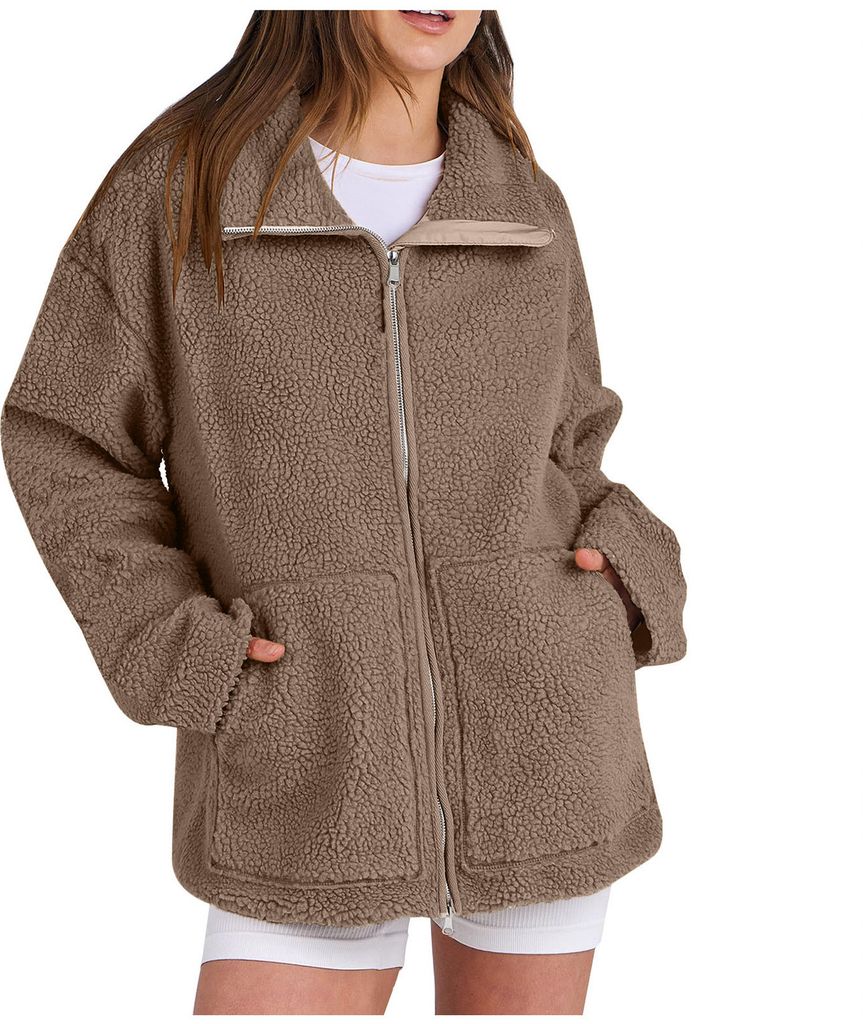ASKSA Damen Teddy Fleece Jacke Warme Flanell Jacke Dicke Produktbild 2