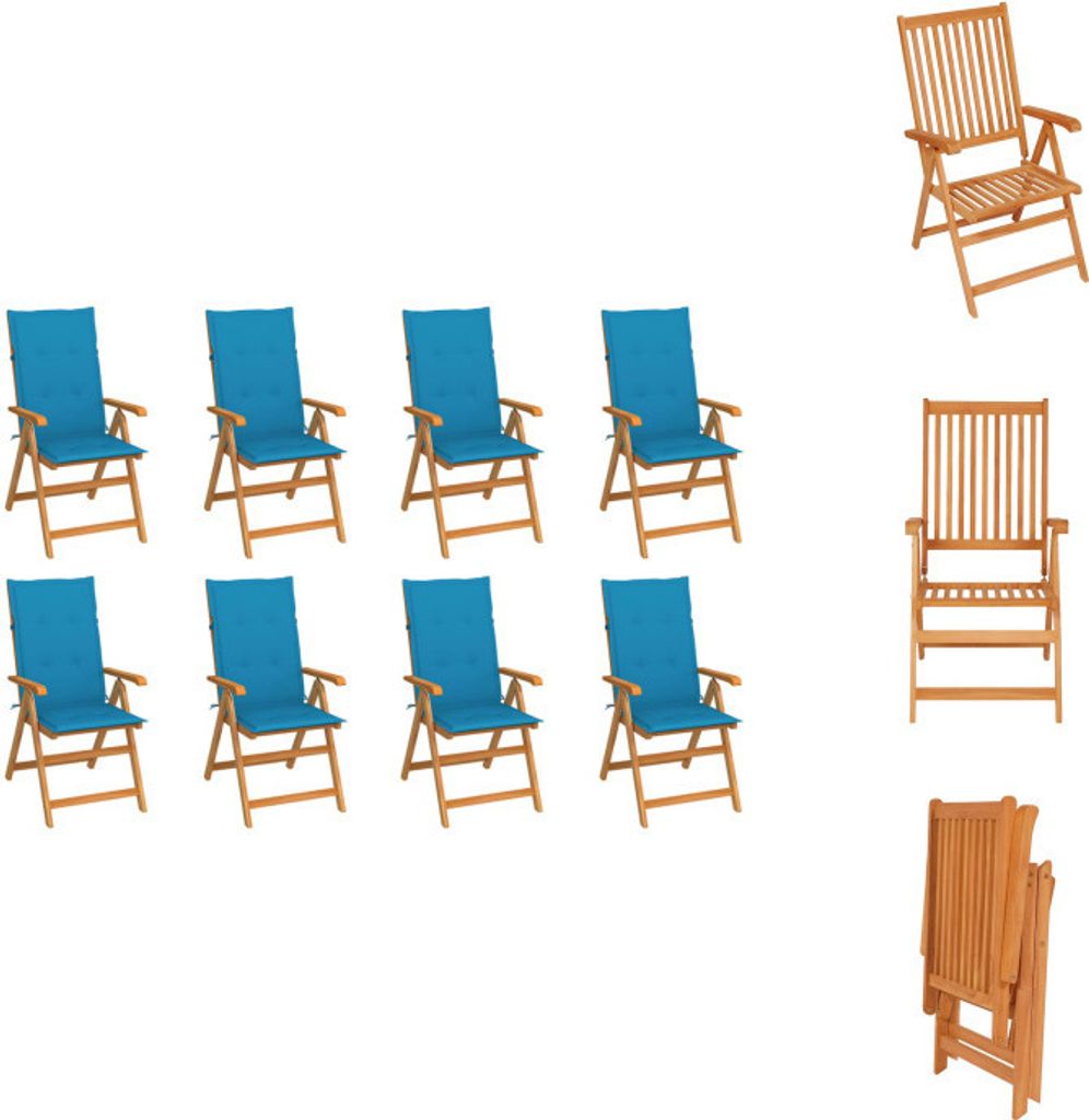 vidaXL Garten-Liegestühle mit Kissen 8 Stk. Massivholz Teak - Gartenstühle