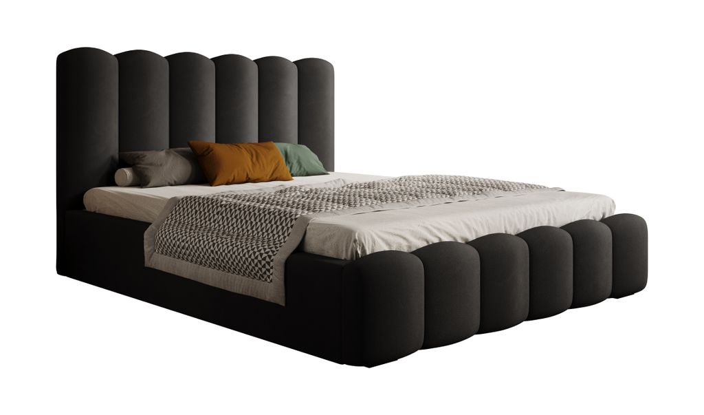 DomoHome Boxspringbett Schlafzimmerbett Ideal für Ihr Schlafzimmer | inkl. Bettkasten Größe: 158x225x114 cm, Modell: Mona V, Farbe: Schwarz