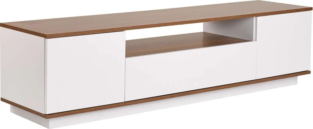 Grand Meuble TV 180cm Blanc et Bois Noyer Veramont pour Salon Moderne