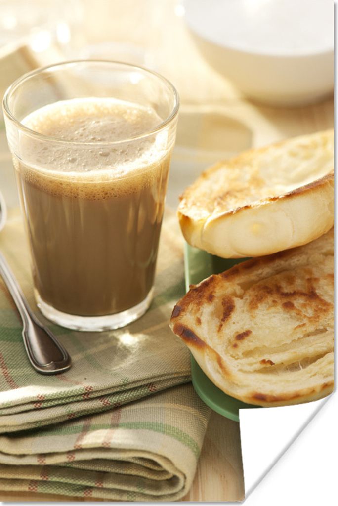 MuchoWow Poster Latte Macchiato mit Butter und Brot 60x90 cm - Wanddekoration